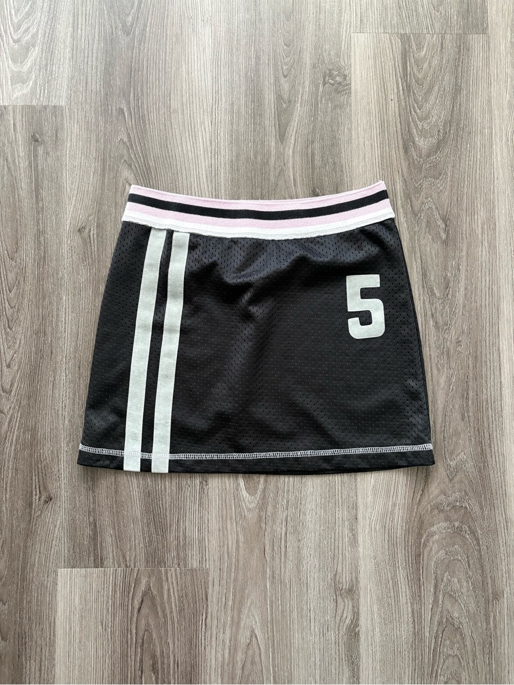 Made in USA Black Athletic Mini Skirt with Pink-Trim Waistband